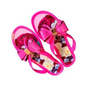 Ted Baker London Suszie Bow Jelly Flip Flops Pink Floral Sandals Womens 6